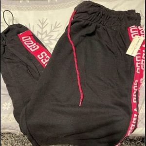 Bobbie Brooks Black & Pink Good Vibes Down Outside Of Each Leg Joggers. New